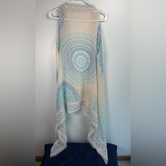Blue and Green Mandala Wrap Vest with Fringe Boho Festival - Picture 2 of 7